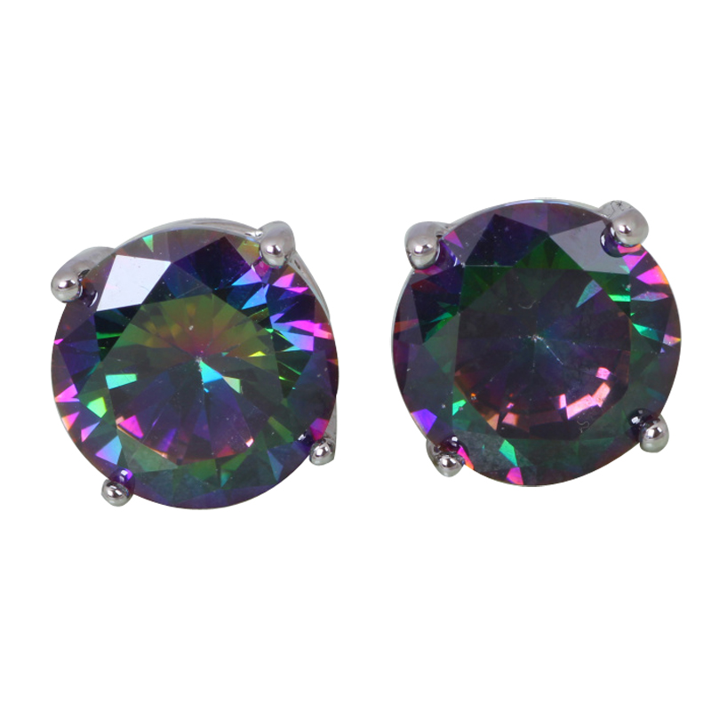 Image of Glam Luxe Mysterious Brand designer Rainbow Topaz 18k White Gold Plated Stud earrings fashion Cute jewelry E254