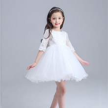 2016 Summer Princess Kids Wedding Dress Girl White Three Quarter Flower girl Party Dress Toddler Infant Children Clothes