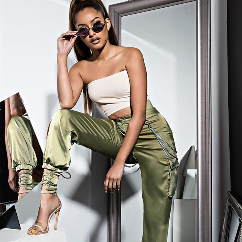 womens satin cargo pants