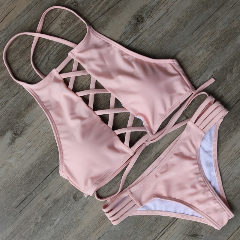 2016 Sexy High Neck Bikini Bandage Swimwear Cut Out Swimsuit Retro Halter Bikini Set Brazilian Pink Summer Beach Suit E561 2016 Sexy High Neck Bikini Bandage Swimwear Cut Out Swimsuit Retro Halter Bikini Set Brazilian Pink Summer Beach Suit E561