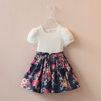 2015 Summer Dress Patchwork Child Flower Print Cute Dresses Casual Kids Clothes