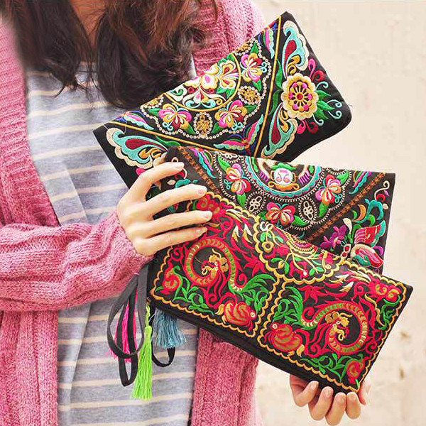 Image of New Women Wallet Embroider Purse Clutch Mobile Phone Bag Coin Bag