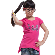 girls t shirt short sleeve kids t-shirt girl t-shirt short sleeve kids print tee irregular hem 100% cotton brand kids t shirt