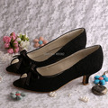 Wedopus Custom to Make Hot Selling Women Black Lace Low Heel Shoes Peep Toes Size 9