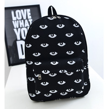 2015 New Unique Canvas Cute Big eyes Pattern Preppy Style Unisex Backpack For Girl Ladies Teenagers Casual Bag Rucksack Mochila