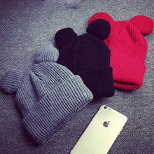 2016 Cap Women Winter Warm Knitted Hat Wool Cat Ears Hat Beanies Femals Hats Free Shipping