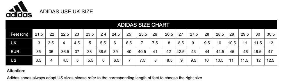 adidas running shoes size chart