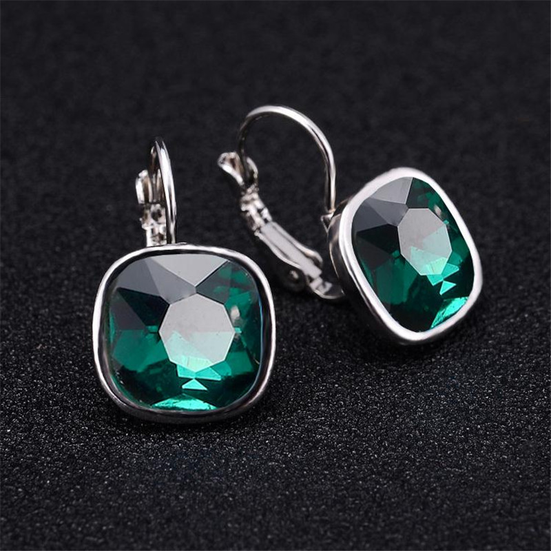 Image of Vintage Square Austrian Crystal Drop Dangle Earrings For women Wedding Silver Plating Fashion Jewlery Ethnic Statement Sapphire