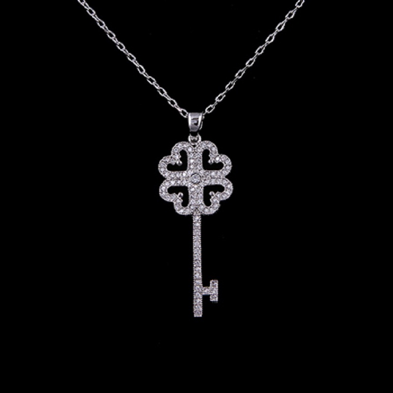 Image of 2016 Hot Heart Key Pendant Necklace with AAA Cz Stone White Gold Plated Floating Charm Wedding Pendant Necklaces for Women