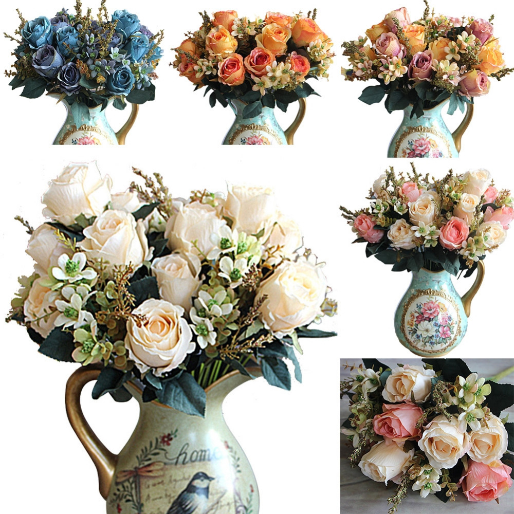 Image of Beautiful Charming Delightful Palace Earl Rose Multi Color Artificial Flowers Hotel Wedding Home Decorative