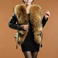 Winter Faux Fur Coat Women Slim Short Large Fur Collar Warm Faux Leather Jacket Women Winter