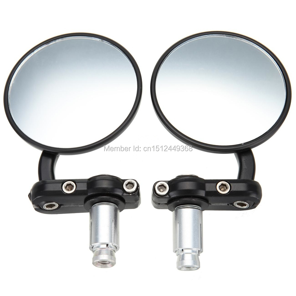 MOTORCYCLE 3 ROUND BLACK 7-8 HANDLE BAR END MIRRORS CAFE RACER BOBBER CLUBMAN 2