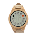 12holes Green Dial Natural Bamboo Wooden Watch Genuine Brown Leather Strap Japanese Quartz Movement Casual Watch