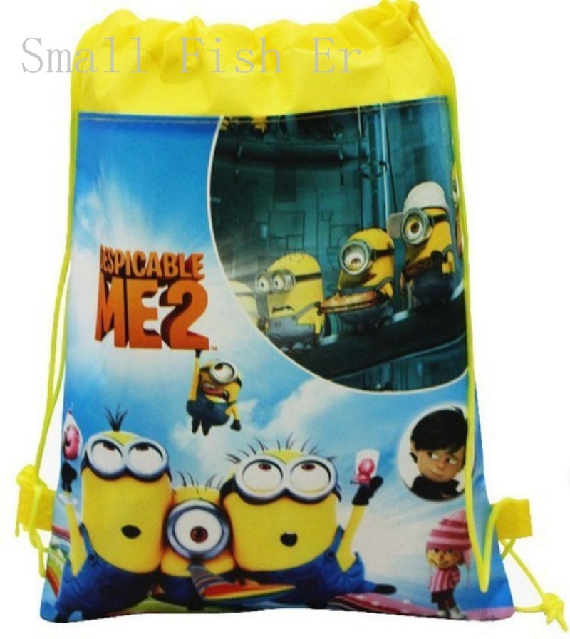Despicable Me backpack Miniom drawstring beam port Non-woven children school bags (3)