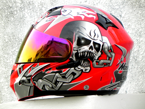Mary Star children electric car helmet motorcycle helmet MASEI expose visor 815 Red Skull Kito Devils