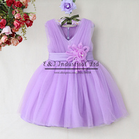 Hot Sale Girl Party Dress Purple Wedding Girls Dresess With Big Flower Grace Girls Wedding Wear Kids Clothes Free Shipping