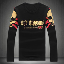 2016 Men’s Clothing Tops & TeesT-Shirts 2016 new Men’s Fashion T Shirt Skull Print Long Sleeve T-Shirt Cotton T Shirt Plus Size