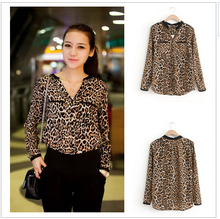 Women Blouse Leopard Print Shirt Long sleeve V -Neck Top Loose Blouses Plus Size Chiffon Shirt Camisa Feminina Clothing