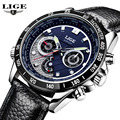 LIGE Fashion Men Sports Watches Men s Quartz Date Clock Men Leather stainless steel Strap Military