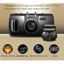 2015 Car Camera Ambarella A7LA70 DVR with two cameras full hd 1296P GPS Logger video Recorder