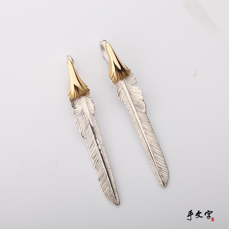 18K Gold 5 8 cm Silver Feather Pendants for Necklace Women Men American Casual Vintage Indian