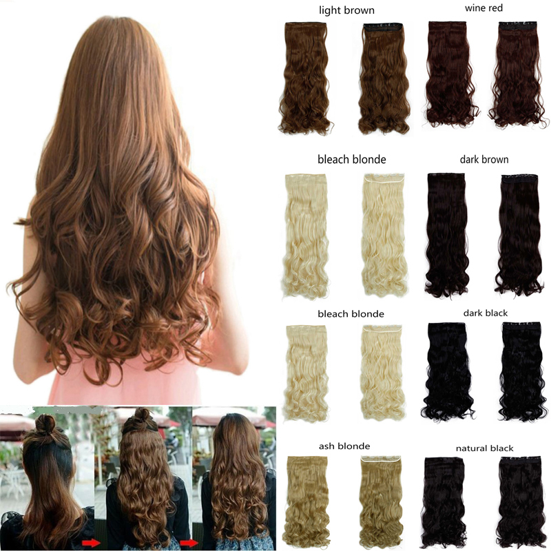 New 27 long curly synthetic hair clip in half head hair extension 17 colors 150g black brown blonde 