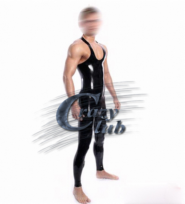 Crazy club_Latex Fetish Sexy Latex Rubber Catsuit Sleeveless Fetish Long Bodysuit Garment Pants For Strong Adult Sale on line