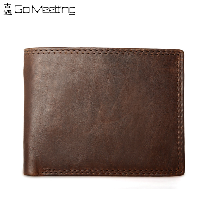 100% Genuine leather wallet head layer cowhide wallet Retro folding wallet Crazy horse leather short horizontal version wallet