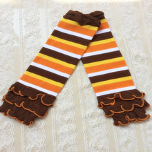 Holiday Gift ,Yellow orange white brown striped leg warmer ,Knit Ruffle Baby Girls Leg warmer ,Spring Arm Warmer for kids