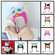 Multicolor Infant Toddler Handmade Knitted Crochet Baby Hat owl hat Cap with ear flap Animal Style
