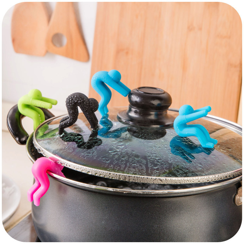 Image of Totally 4 PC Small People Shaped Lid Insert Candy Color Inserts Creative Useful Mobile Phone Rubber Stands Convenient Cookware