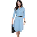2016 Brand New lady Shirt Dress Womens Elegant Vintage Pinup Colorblock Contrast Party Wear to Work