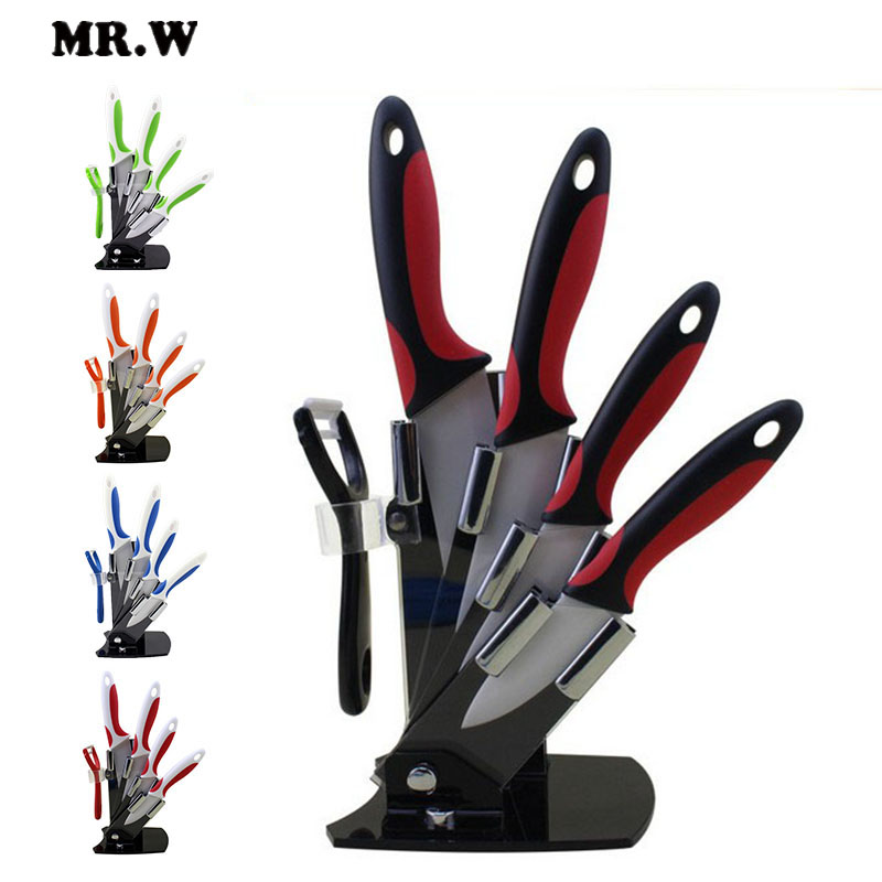 Image of 5 Colors Kitchen Ceramic Knife High Quality Cooking Knife Set 3 inch+4 inch+5 inch+6 inch+peeler + Acrylic Holder Cuchillo