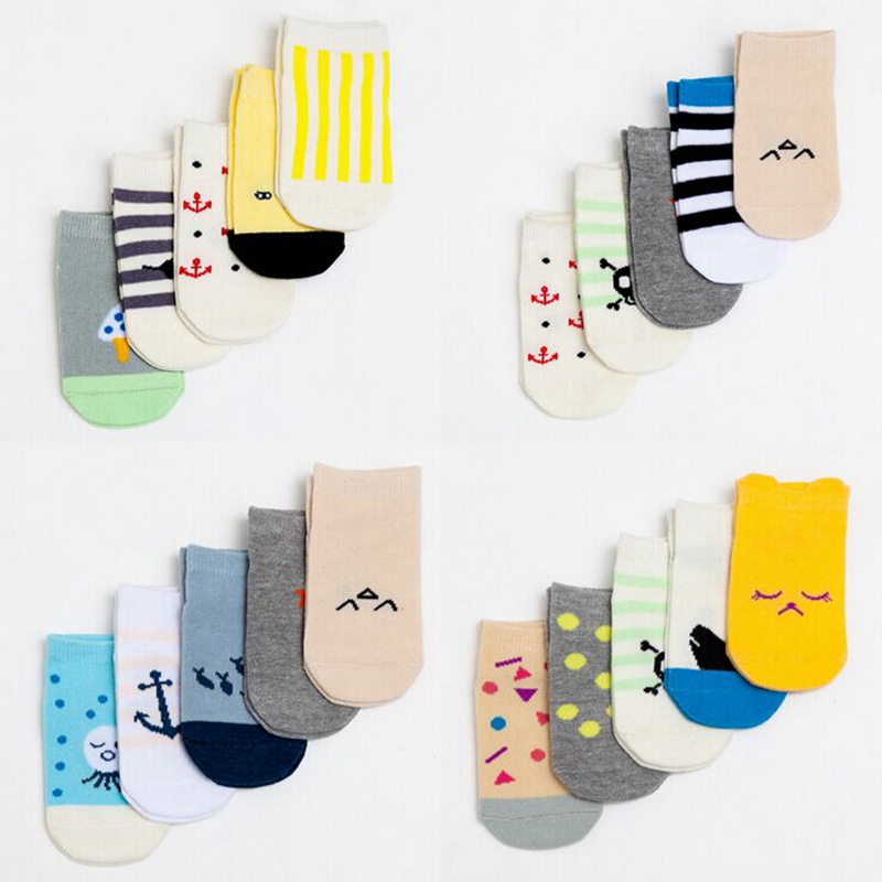 New Arrival Baby Boy Girl Socks 5 pairs lot 100 Cotton Unisex Cartoon Character Meias 3