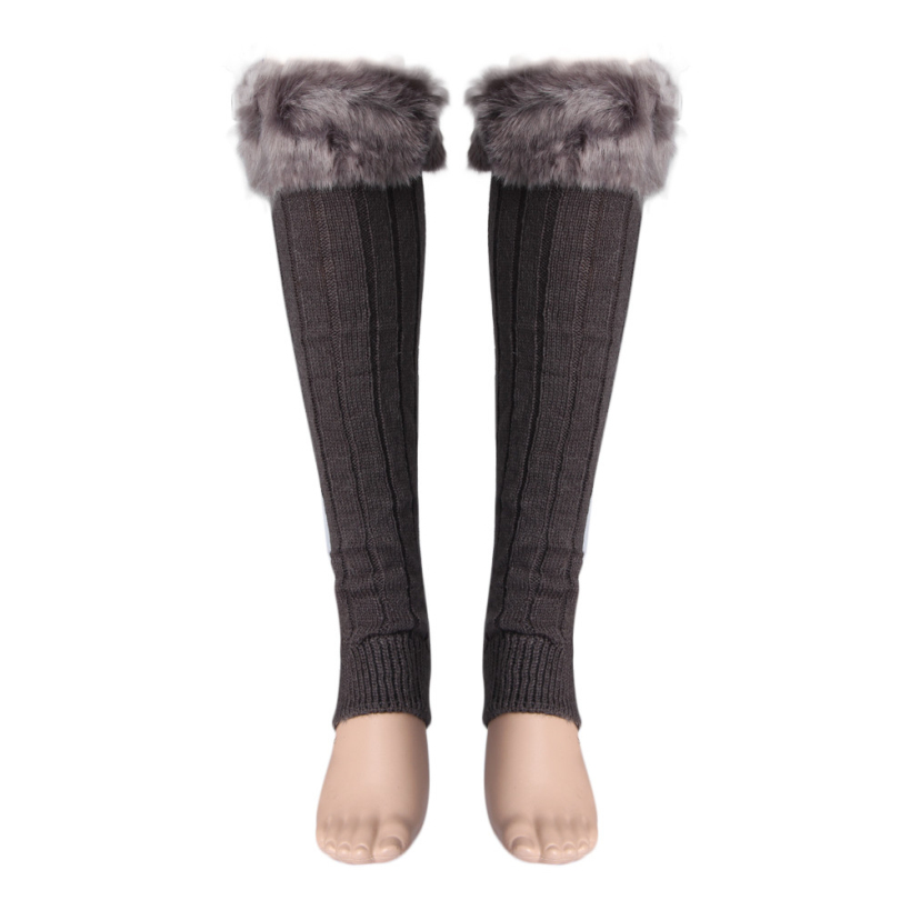 Buy Amazing 1 Pair Solid Color Winter Knitted Faux Fur