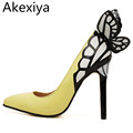Akexiya vampire diaries female butterfly wings pointed high heeled shoes black yellow top 35 41 size