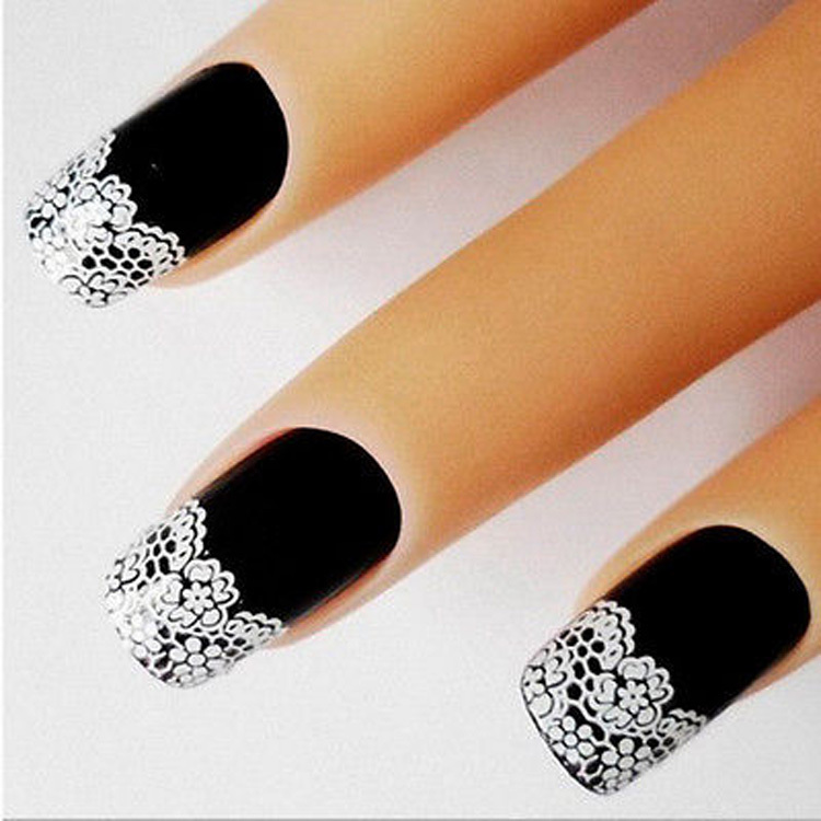 Image of New Arrival French Art Nail Sticker With White Flower Lace Self Adhesive Nail Decoration NA-0123