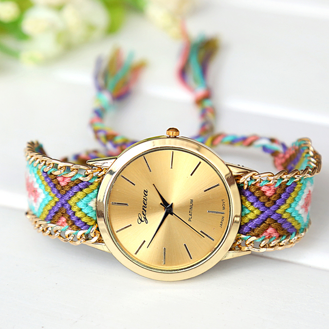 Zegarek damski GENEVA bransoletka przyjaźni ręcznie robiony wzory