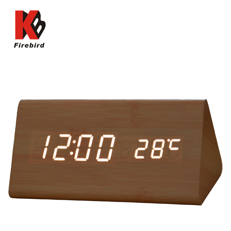 Image of Modern Exquisite Wood clocks,Wooden unique big numbers Digital LED Calendar Thermometer Voice Alarm weather station desk Clock