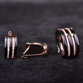 Blucome China Porcelain Ceramic Jewelry Sets Soft Copper Stud Earrings Rhinestones Five Lines White And Black
