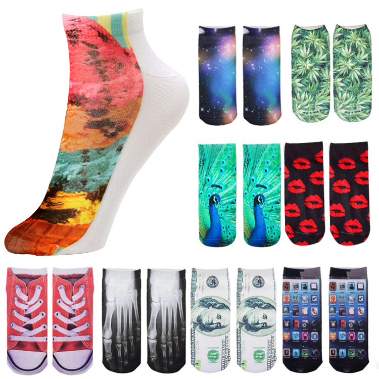 2015 NEW Cartoon 3D Printed Unisex Cute Low Cut Ankle Socks Multiple Colors different patterns Harajuku