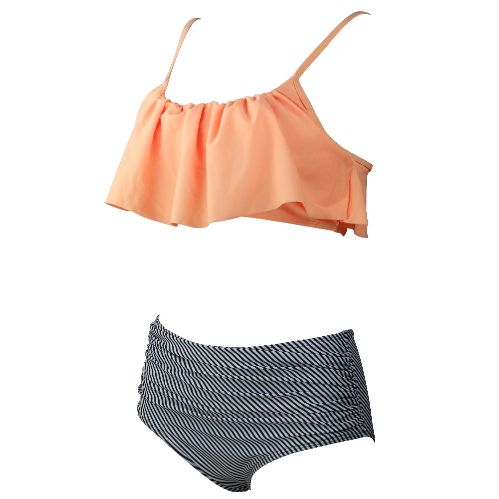 BLESSKISS-High-Waist-Swimsuit-New-2017-Ruffle-Vintage-Bikinis-Swimwear-Women-Bandage-Solid-Top-Striped-Bottom (1) - 