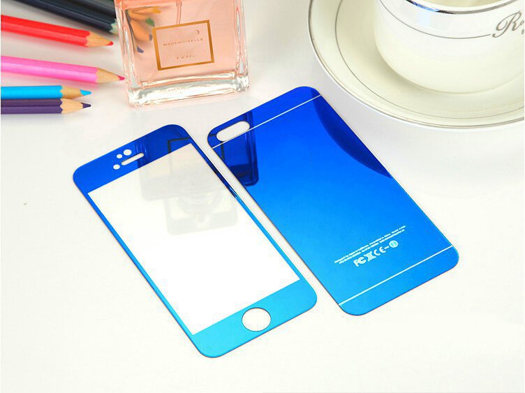 Image of 2 Pcs/Lot 0.3mm 2.5D 9H Front and Back Colorful Tempered Glass For iphone 5 5s Electroplating Mirror Screen Protector film guard