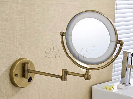 Hot Bathroom Bronze Wall Mounted 8 inch Brass 3X/1X Magnifying Mirror LED Light Folding Makeup Mirror Cosmetic Mirror Lady Gift