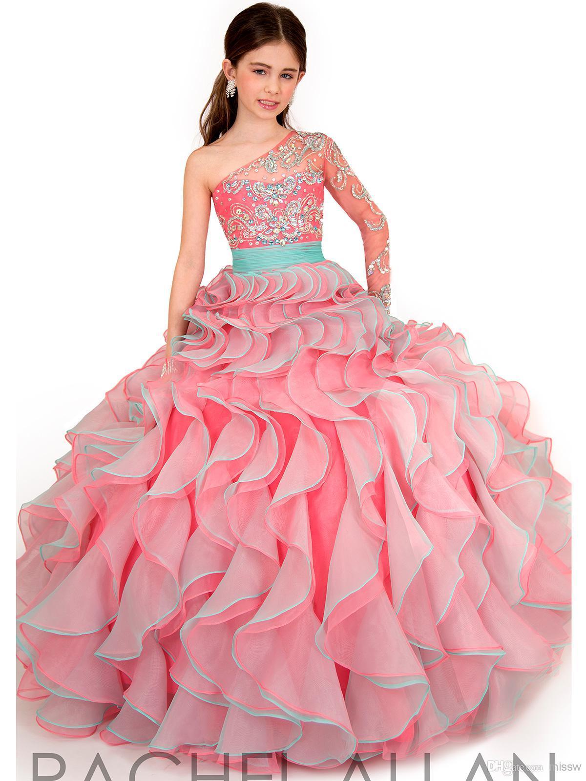 0 : Buy Hot Sale 2016 Ball Gown Little Girls Pageant Dresses One Shoulder Long ...
