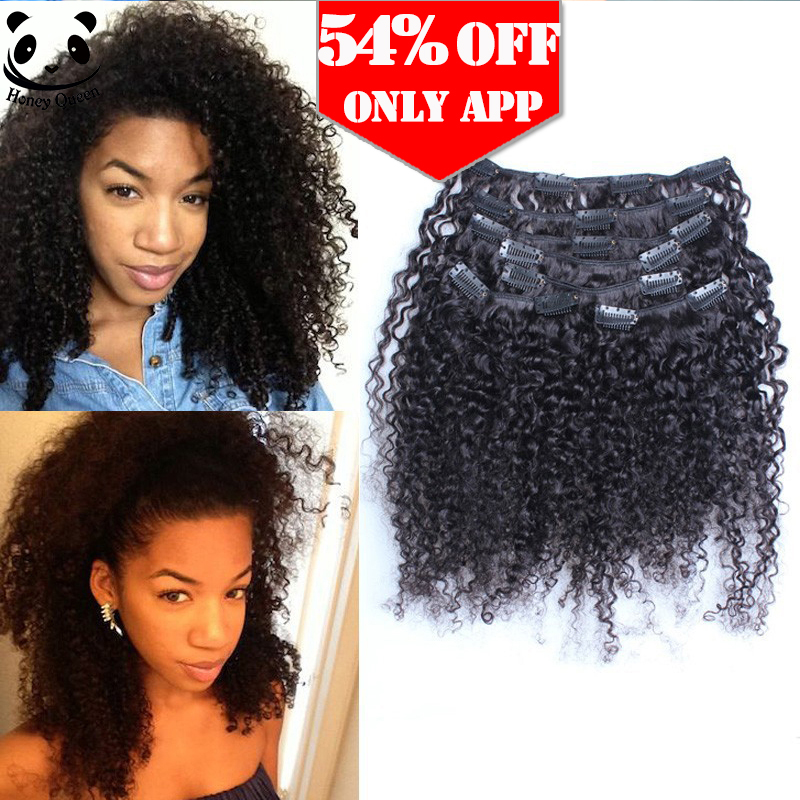 Image of 7A 3B 3C Kinky Curly Clip In Human Hair Extensions 7PCS Brazilian African American Clip In Human Hair Extensions Clip Ins