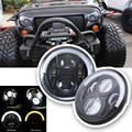7INCH Round Hi Lo Beam LED Headlights With White Amber DRL Halo Angel eyes For Jeep