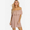 Ruffle Women Dress 2016 Summer Loose Style Off Shoulder Strapless Sexy Beach Dresses Pink Nude Black