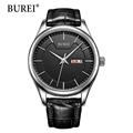 BUREI Women Watch Top Fashion Brand Female Clock Gold Case Calendar Display Real Leather Strap Waterproof