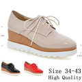 High Quality Platform Oxfords Shoes Women Wedges Flats Lace Up Wedge Casual Flat Shoes Beige Black
